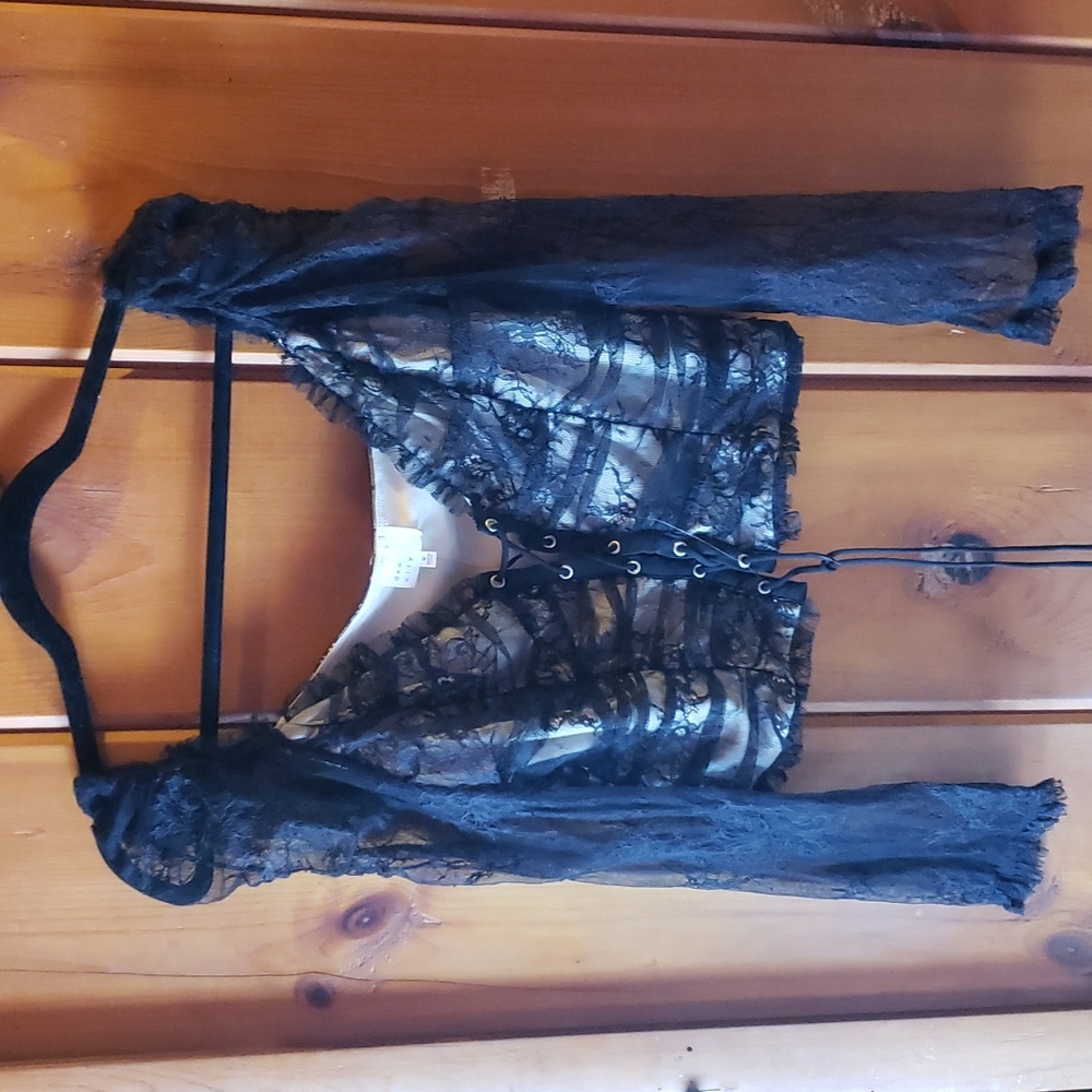 Vici Black and Nude long sleeve lace up lace top - EUC